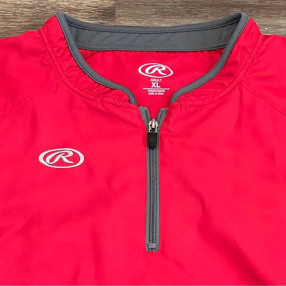Rawlings Mens XL Red Gray Quarter Zip Short Sleeve Baseball Cage Jacket Pullover